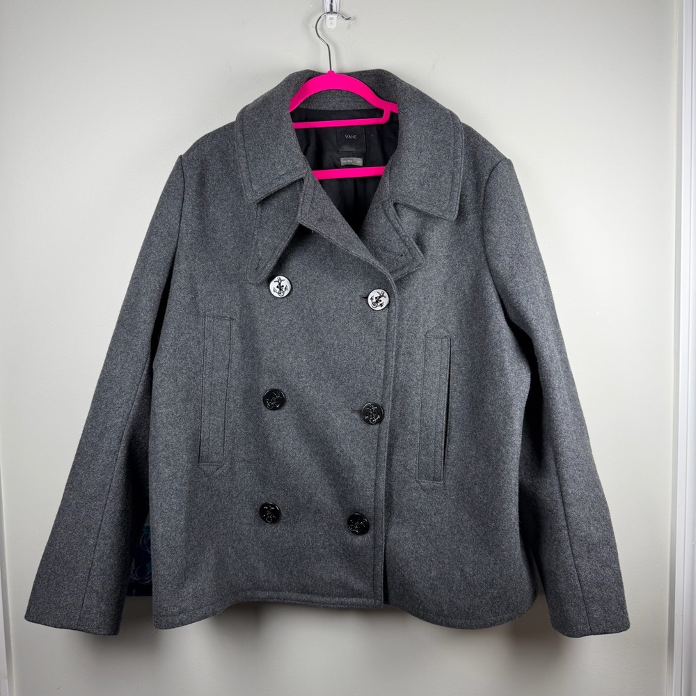 Vane Double Breasted Collar Grey Wool Blend Pea Coat Women's XXL Fishermancore